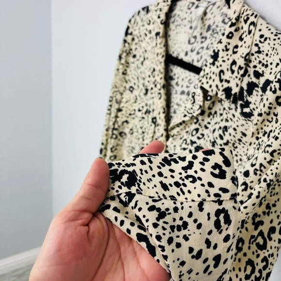 Zara Cream & Black Leopard Print Button Down collar Causal Loose Fit Blouse - Picture 4 of 6